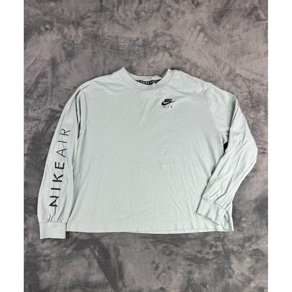 Y2K Nike Air Long Sleeve Shirt Women's Medium Pale Green Logo Sleeve Graphic - Picture 1 of 9